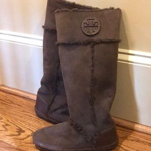 Tory Burch chocolate brown shearling boots